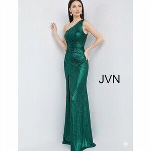 Jovani Gown Womens Size 10 Emerald Green One Shoulder‎ Ruched Long Formal